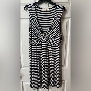 Boston Proper Blue White Striped Twist Front Sleeveless Dress Stretch Size Lg
